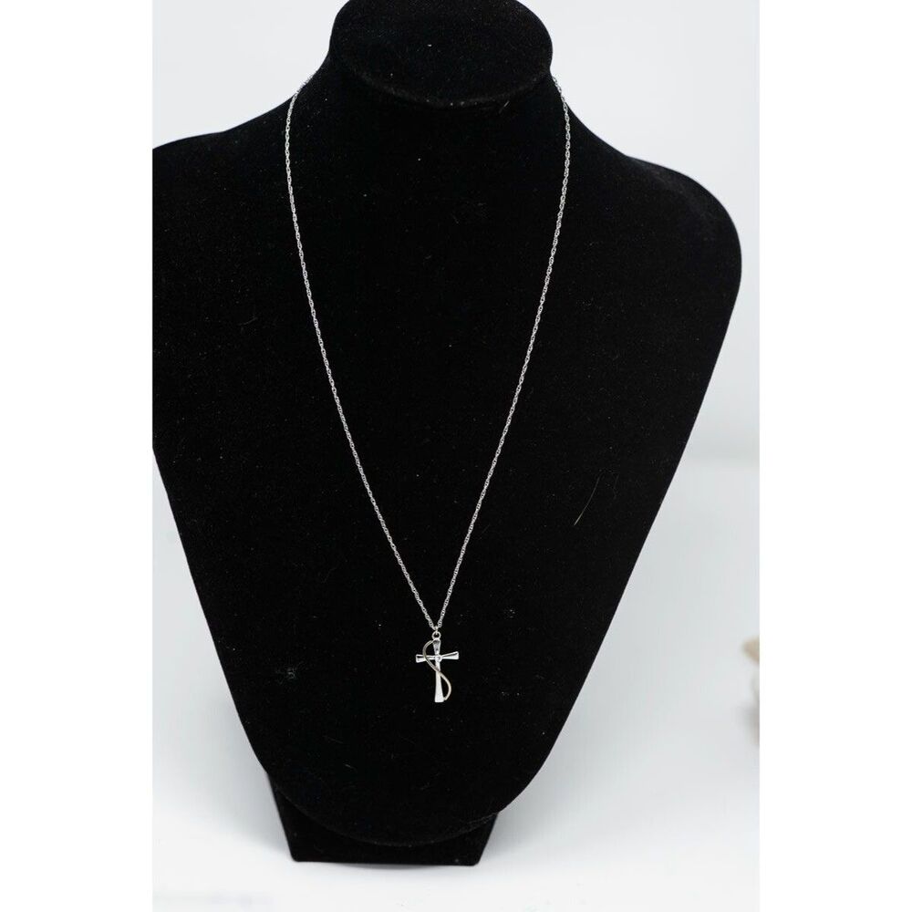 Sterling Silver Cross Infinity Cubic Zerconia Necklace 18" Chain Religious